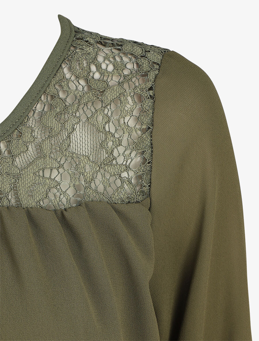 Top uni en voile et dentelle - Kaki - 3