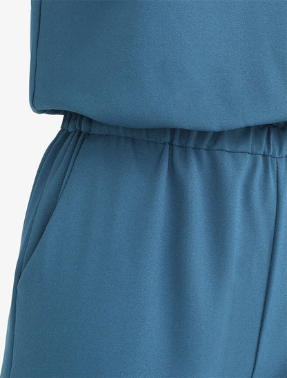 Combishort à bretelles et bords en dentelle - Bleu canard - 3