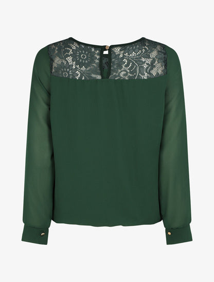 Top uni en voile et dentelle - Vert - 2