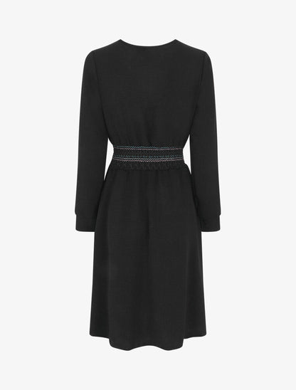 Robe unie à bande élastiquée - Noir - 2