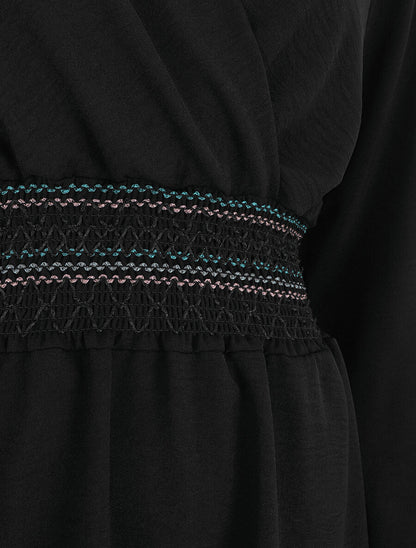 Robe unie à bande élastiquée - Noir - 3