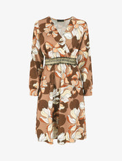 Robe courte évasée imprimé fleuri - Marron - 1