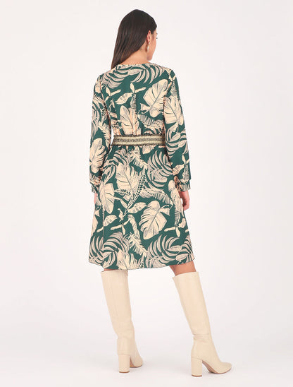 Robe courte évasée imprimé tropical - Vert - 5