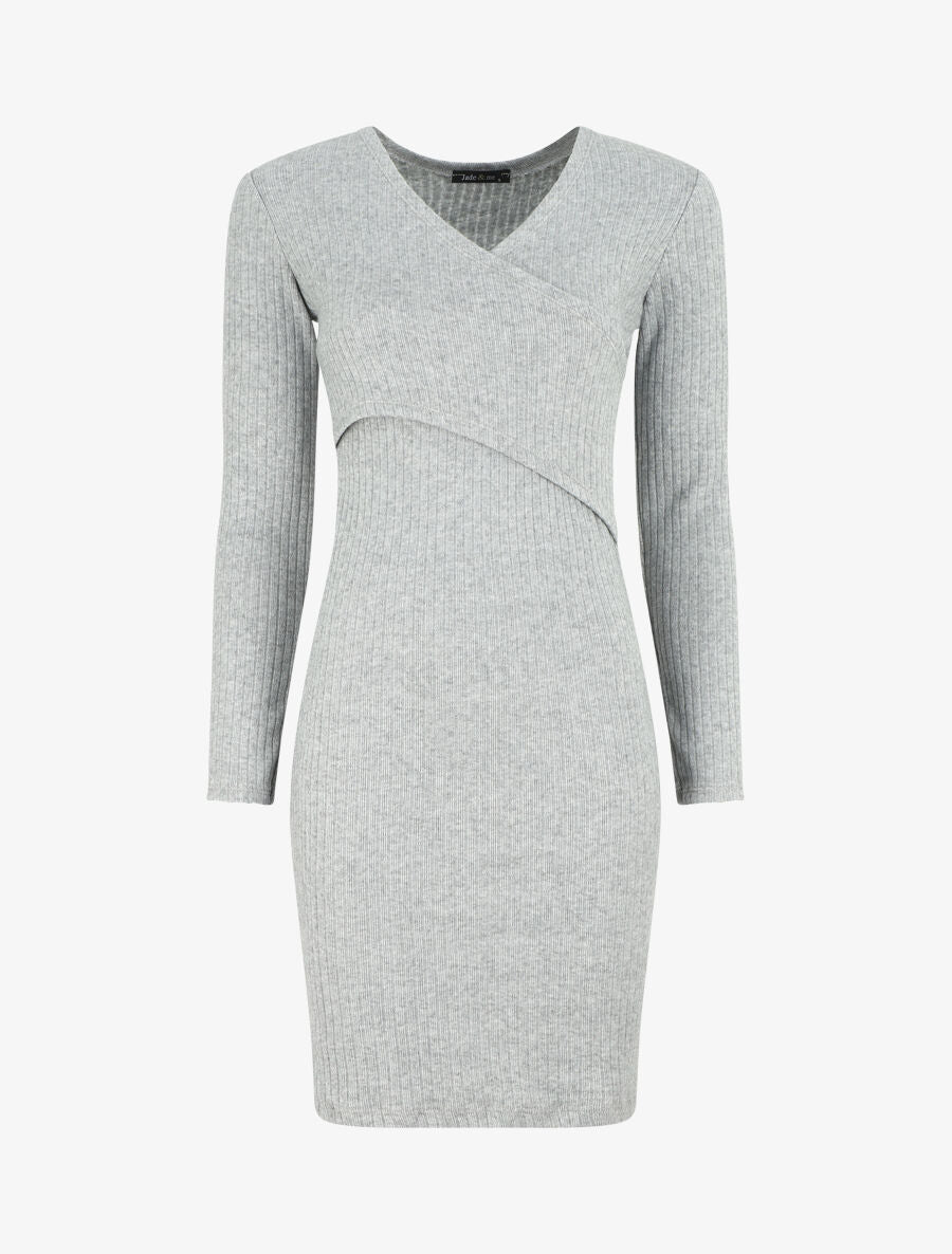 Robe courte ajustée manches longues - Gris - 1