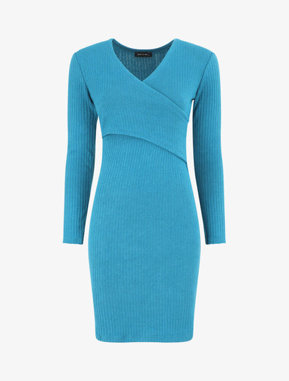 Robe courte ajustée manches longues - Bleu canard - 6