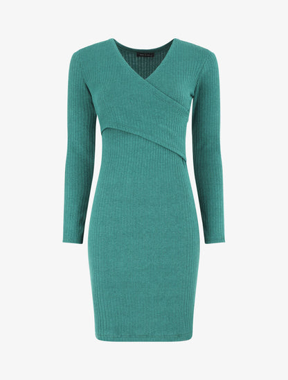 Robe courte ajustée manches longues - Vert - 1