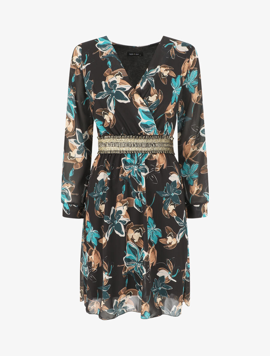 Robe courte évasée motif fleuri - Noir - 4