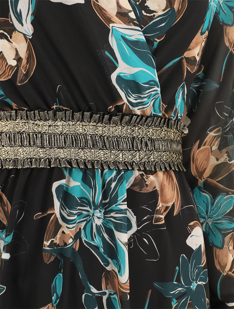 Robe courte évasée motif fleuri - Noir - 3