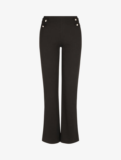 Pantalon droit taille haute à boutons - Noir - 1