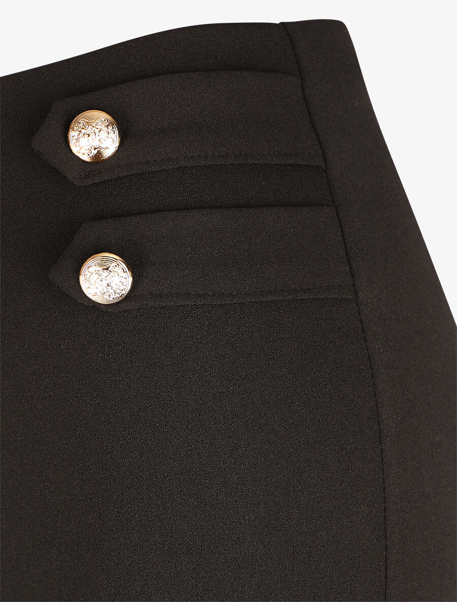 Pantalon droit taille haute à boutons - Noir - 3