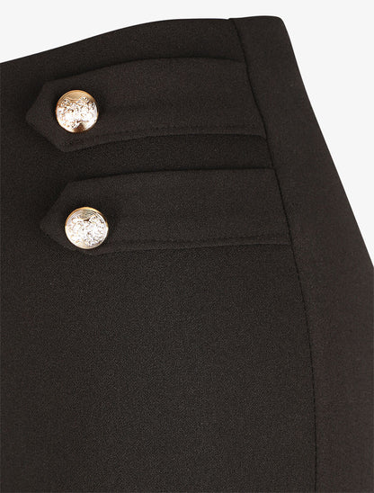 Pantalon droit taille haute à boutons - Noir - 3