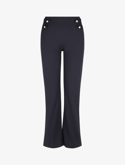 Pantalon droit taille haute à boutons - Marine - 1