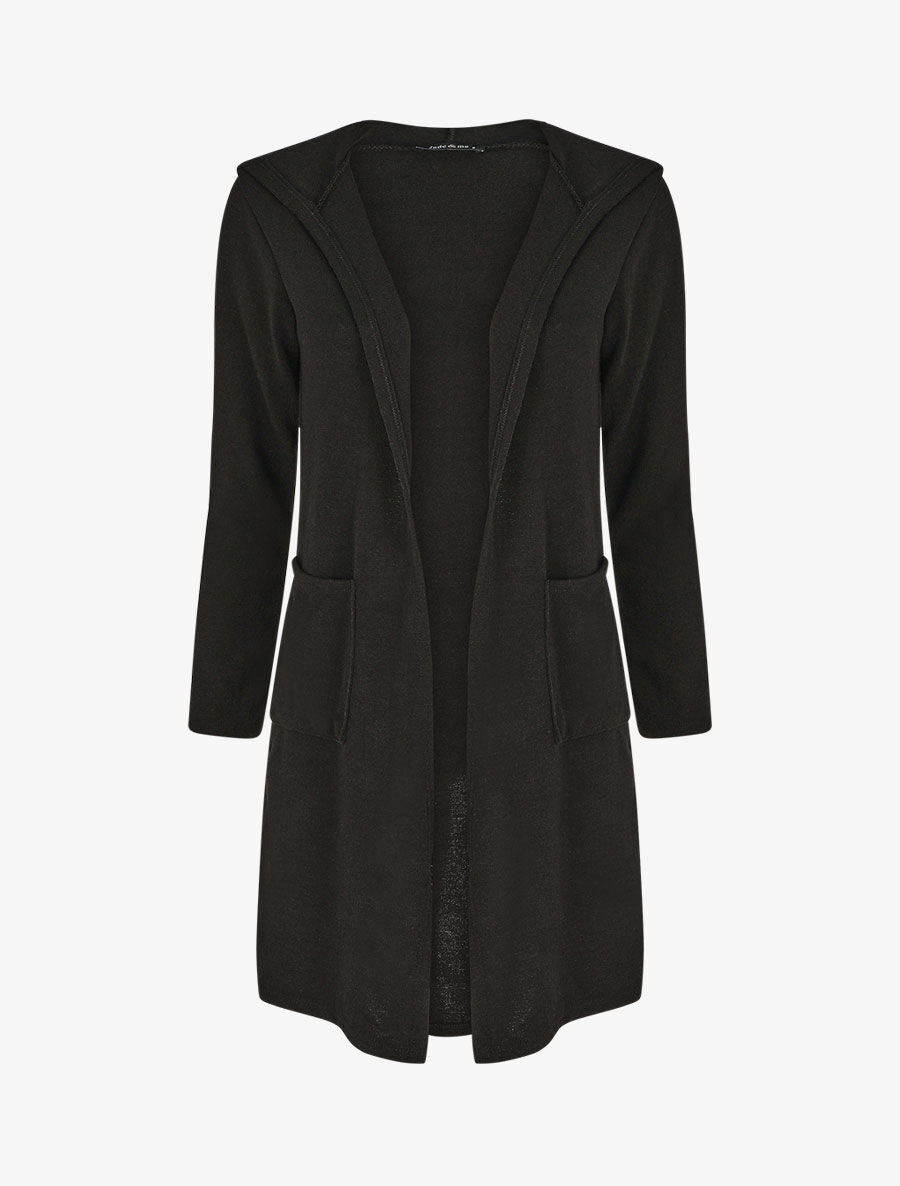 Gilet long en maille à capuche - Noir - 4