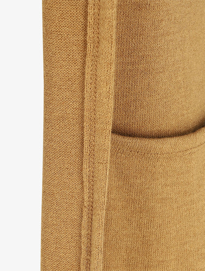 Gilet long en maille à capuche - Camel - 3
