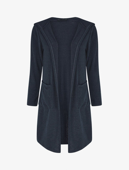 Gilet long en maille à capuche - Marine - 4