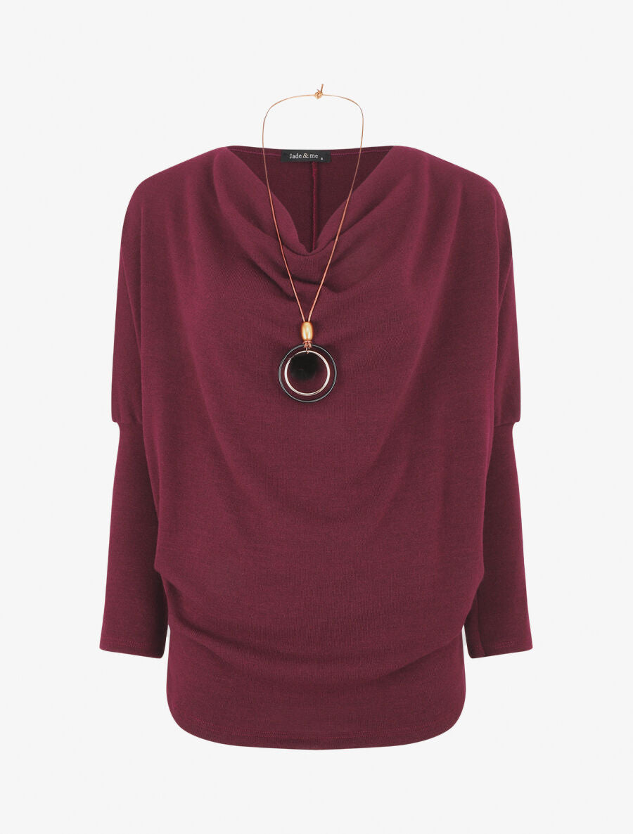 Pull droit basique col bénitier - Prune - 1