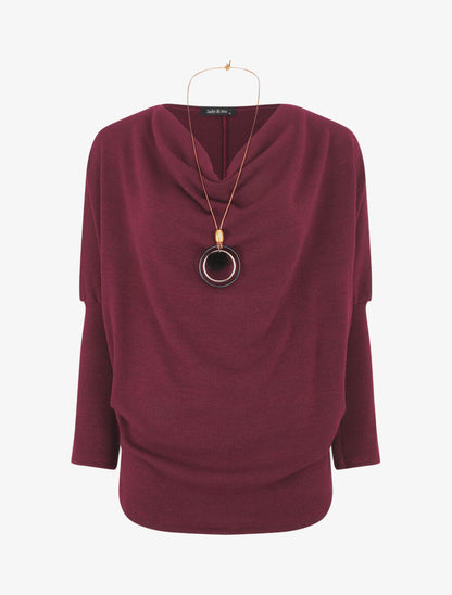 Pull droit basique col bénitier - Prune - 1
