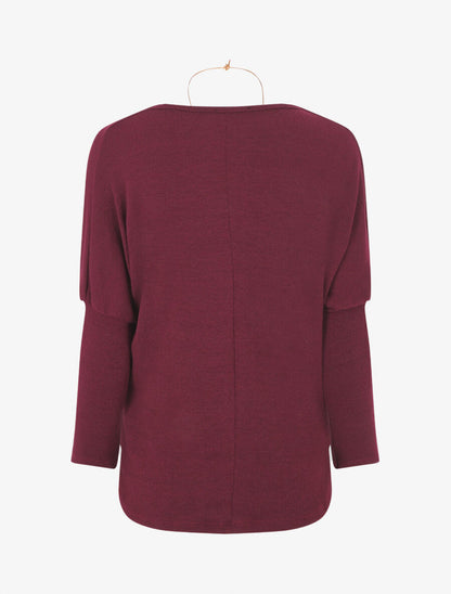 Pull droit basique col bénitier - Prune - 2
