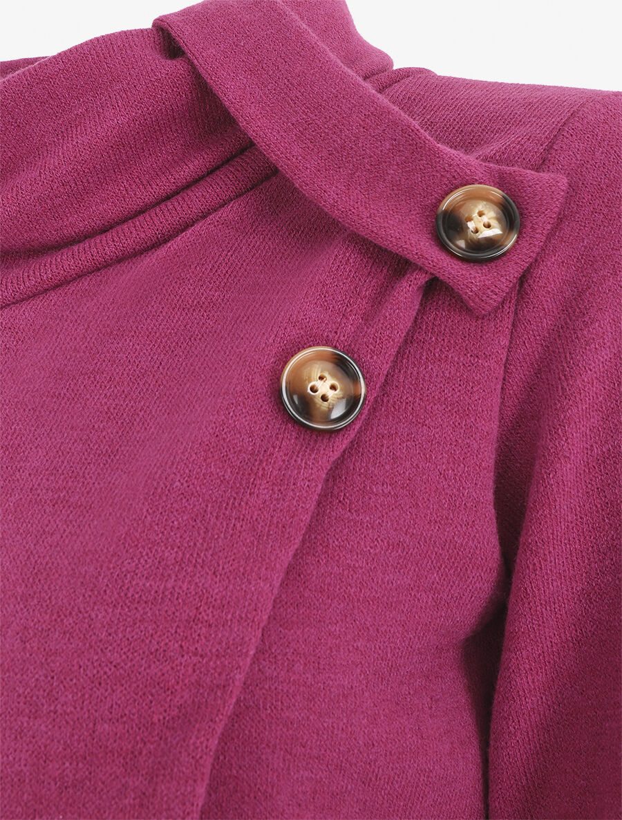 Pull droit col roulé et boutons - Violine - 3