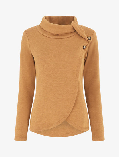 Pull droit col roulé et boutons - Camel - 5