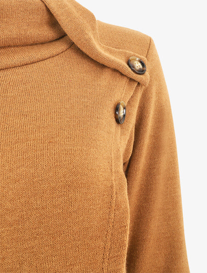 Pull droit col roulé et boutons - Camel - 3