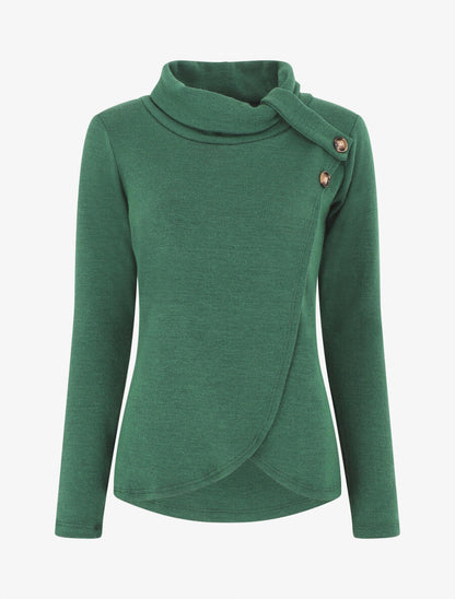 Pull droit col roulé et boutons - Vert - 1