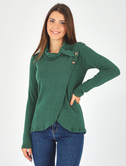 Pull droit col roulé et boutons - Vert - 4
