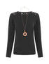 Pull droit uni épaules en dentelle - Noir - 1