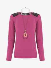 Pull droit uni épaules en dentelle - Violine - 1