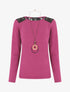 Pull droit uni épaules en dentelle - Violine - 1