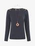 Pull droit uni épaules en dentelle - Marine - 4
