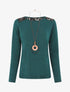 Pull droit uni épaules en dentelle - Vert sapin - 1