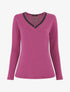 Pull droit uni col V contrastant - Violine - 1