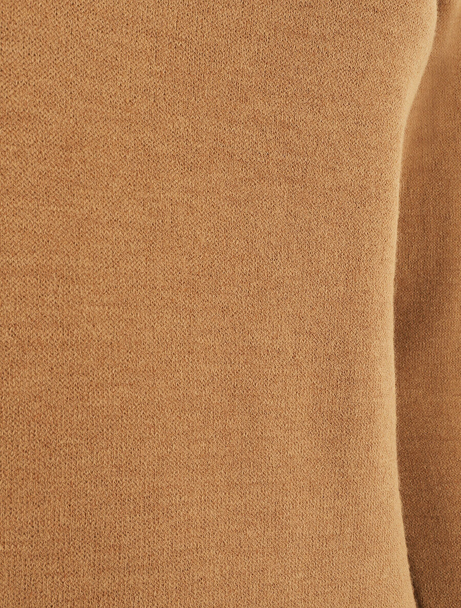 Pull droit uni col V contrastant - Camel - 3