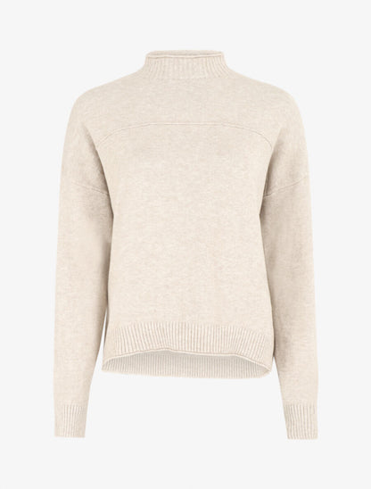 Pull fin uni basique à col montant - Beige - 1
