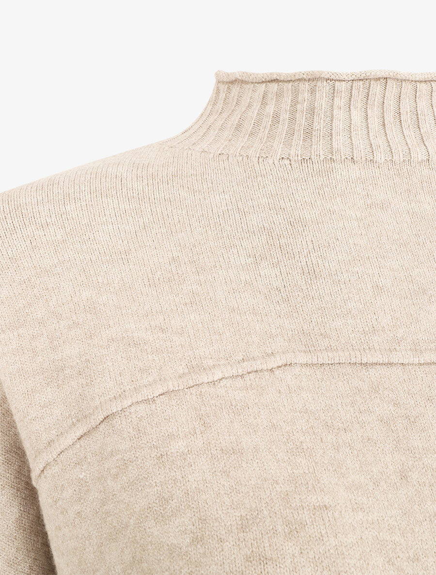 Pull fin uni basique à col montant - Beige - 3