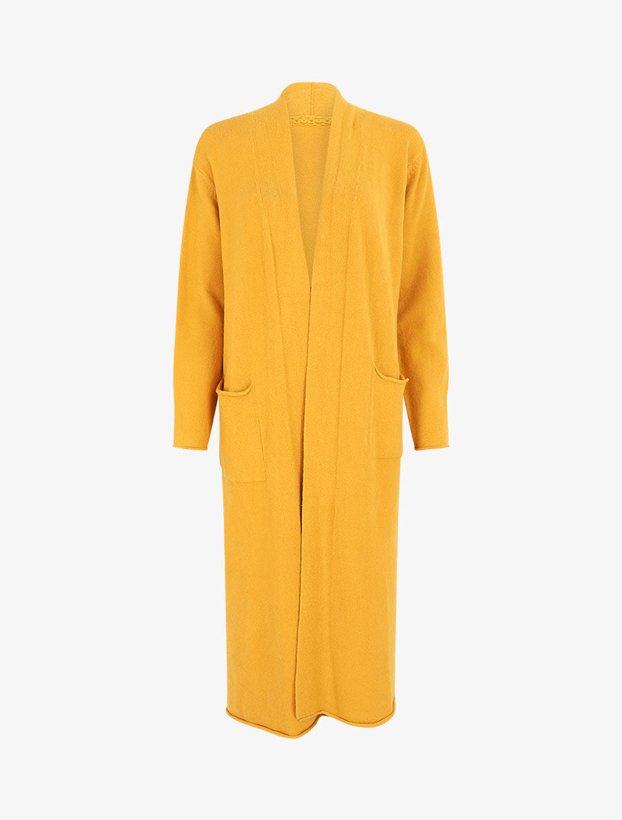 Gilet long uni à poches - Jaune moutarde - 4