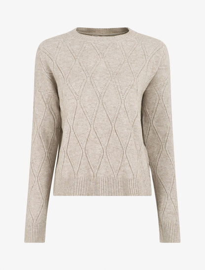 Pull fin uni classique à col rond - Beige - 1
