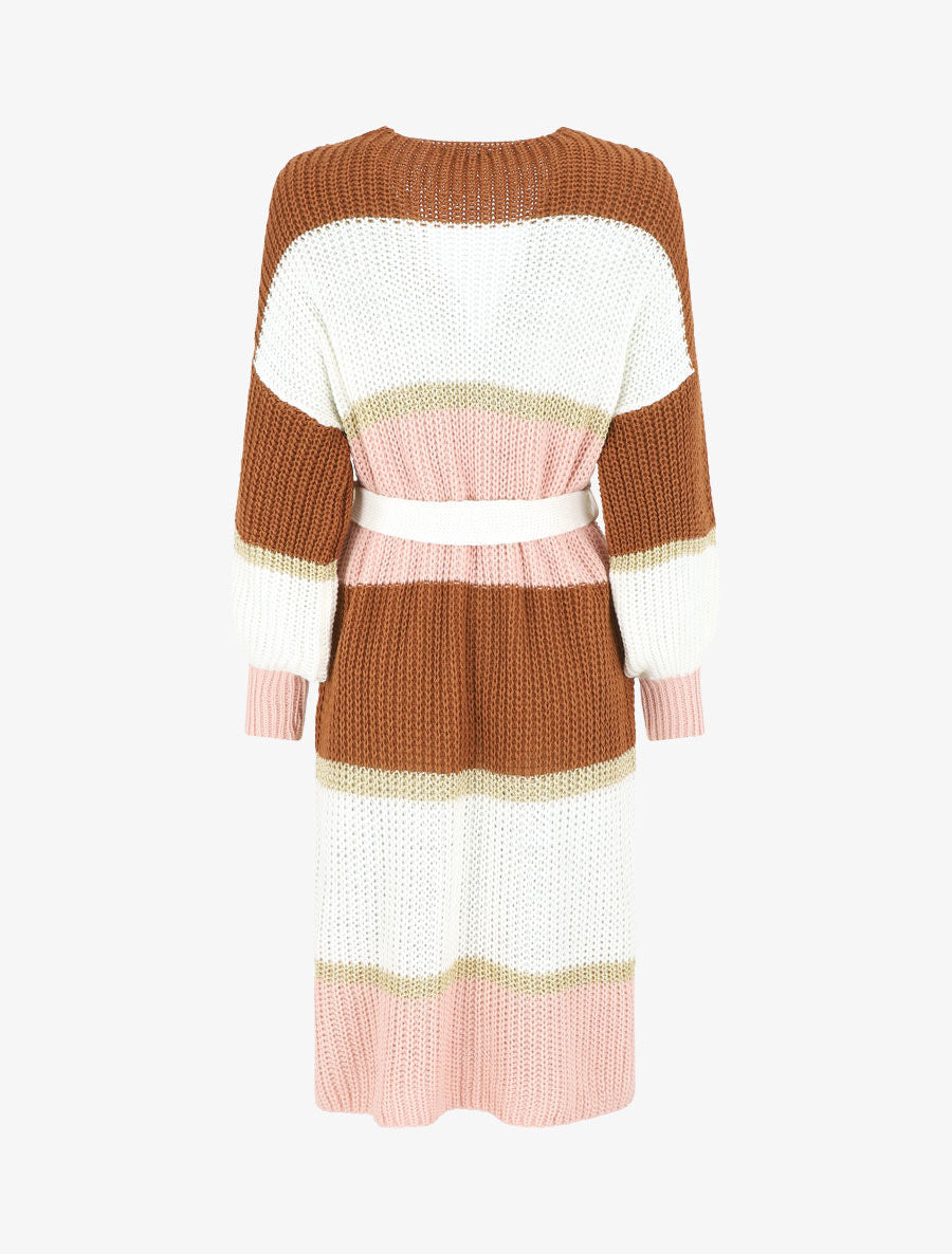 Gilet long à rayures - Rose/camel - 2