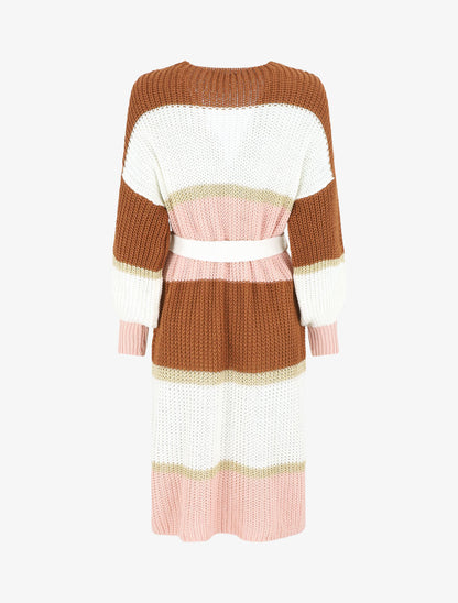 Gilet long à rayures - Rose/camel - 2
