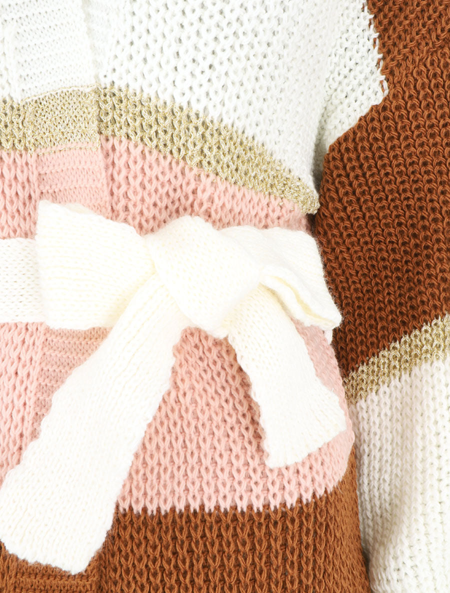 Gilet long à rayures - Rose/camel - 3