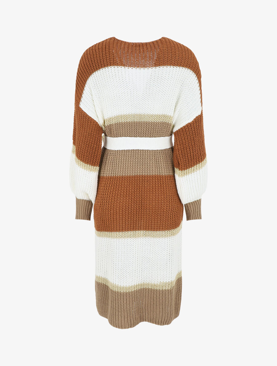 Gilet long à rayures - Camel/taupe - 2