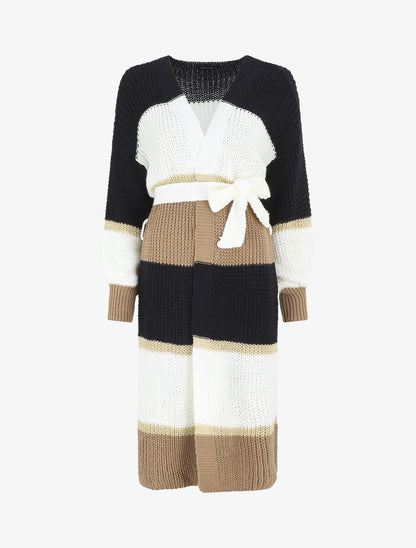 Gilet long à rayures - Marine/taupe - 1