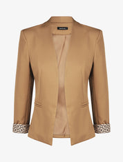 Blazer uni à revers imprimé alphabet - Camel - 1