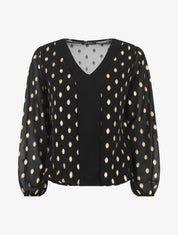Top élastiqué col V motif irisé - Noir - 6