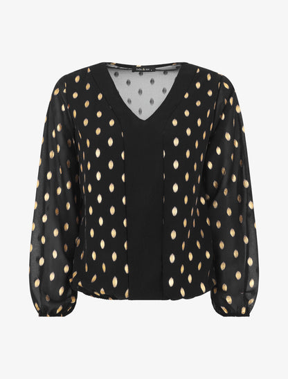 Top élastiqué col V motif irisé - Noir - 6