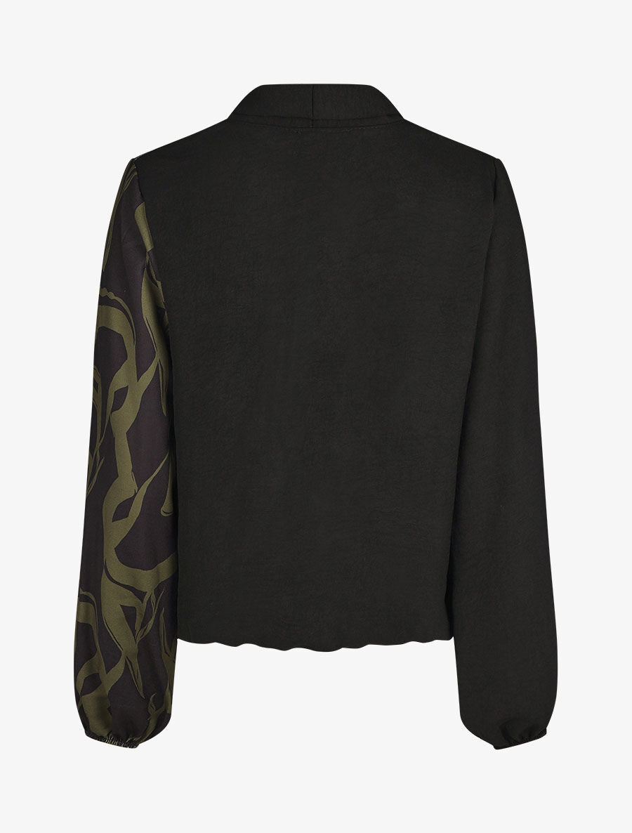 Blouse droite bi-colore et col V - Kaki - 2