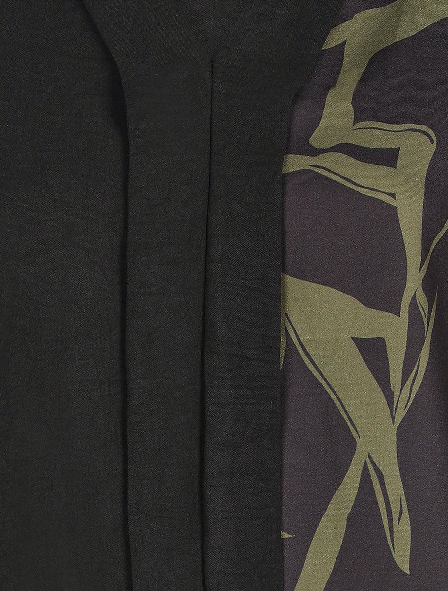 Blouse droite bi-colore et col V - Kaki - 3