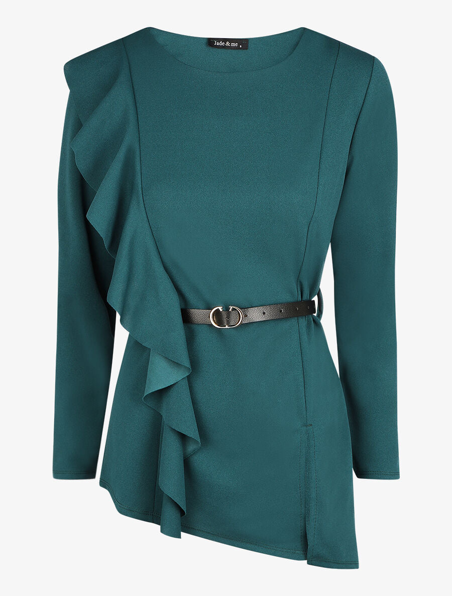 Top asymétrique uni et volanté - Bleu canard - 6