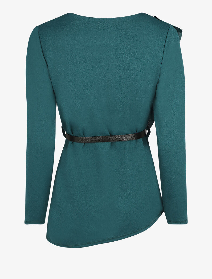 Top asymétrique uni et volanté - Bleu canard - 2